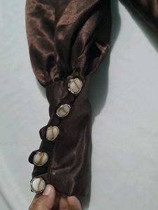 Satin Brown Blouse With Sext Criss Cross Back