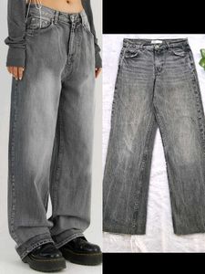 Zara High Waist Gray Wide Leg Jeans