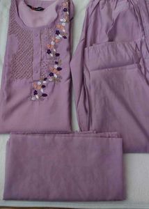 Lilac Embroidered Kurta Pant Set