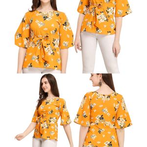 JB Fashion Yellow Printed Stylish Crepe Top