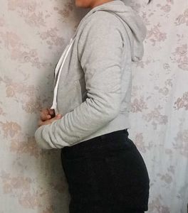 Gray Cropped Zip-Up Hoodie
