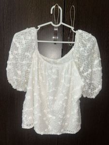White Lace Puff Sleeve Top