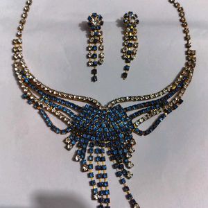 Vintage Blue Rhinestone Necklace Set