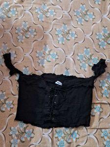 Black Lace-Up Crop Top
