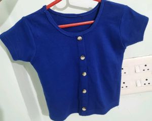 Cute Button-Down Blue Ribbed Top