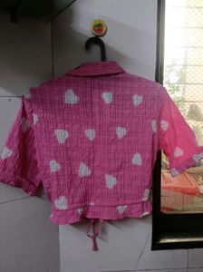 Women’s Sachet Pink Crinkled Cotton Heart Print Cr
