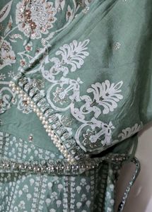 Wishful By W Light Green Flared Dress-Drape Set
