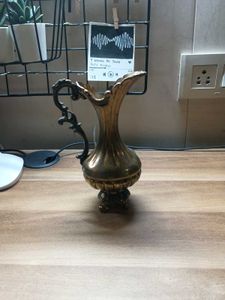 Brass Vase Pitcher With Floral Designs. Made in It