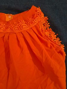 Orange Halter Neck Crop Top With Lace Borders Y2k