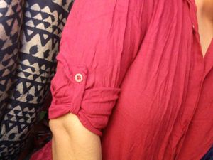 Maroon Roll-Tab Sleeve Blouse