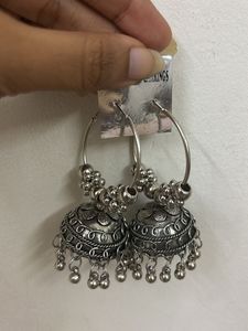 Boho Silver Jhumka Earrings