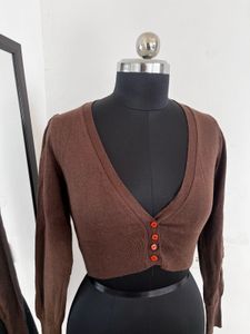 Brown Cropped Cardigan