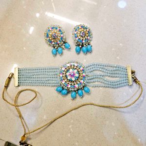 Turquoise Beaded Choker &amp; Earring Set