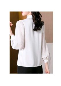 Elegant White Pleated Sleeve Shirt