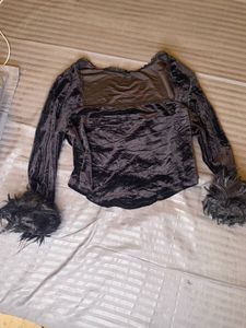 furr shein Velvet Long Sleeve Top