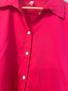Rose Pink Button-Up Shirt, Bust-32 Strechable