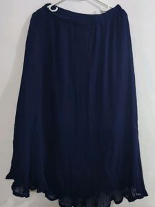 Women Navy Blue Pleated Maxi Skirt