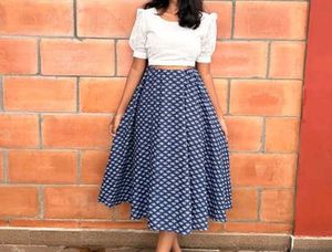 Blue Patterned Midi Skirt