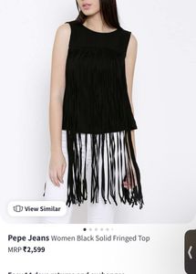 Pepe Jeans Black Solid Fringed Top