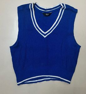 Blue V-Neck Knit Top