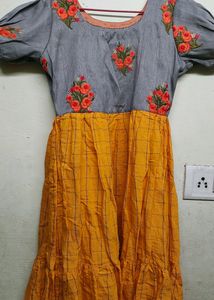Orange Embroidery Midi Dress