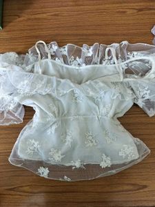 Lace Ruffle Cold Shoulder Top