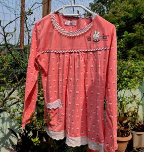 Cute Bunny Print Pink Nightwear For Girls