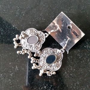 Black Mirror Oxidised Silver Earrings