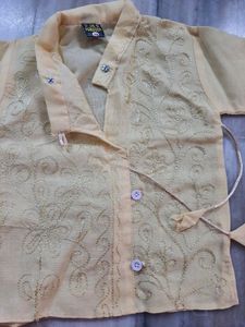 Light Cream Yellow Boys Cotton Dhoti &amp; Kurta Set