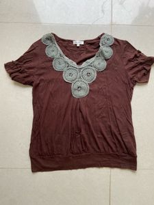 Brown Crochet Detail Top