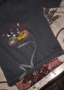 Gray Embroidered Bike T-Shirt