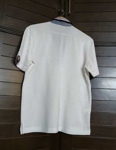 Indian Men White Printed Collat Cotton Polo Tshirt