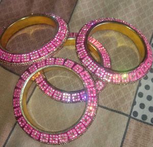 Stunning Pink Rhinestone Bangles Set Elegan,sparkl