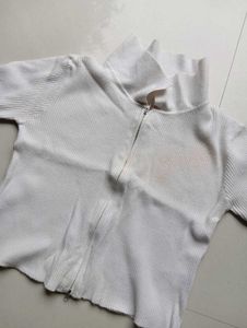 White Zip-Up Knit Top