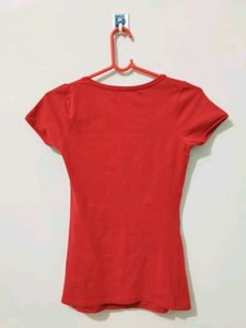 Zara Stretchable Red Rust T-Shirt