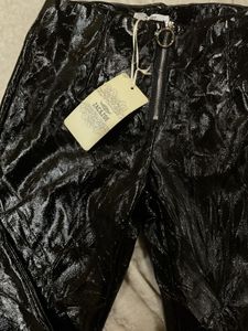 Gloss Black Crushed Leather Pants