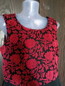 Red &amp; Black Floral Embroidered Dress