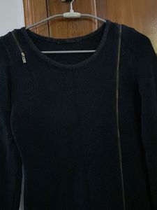 Chic Black Bodycon Woolen Dress