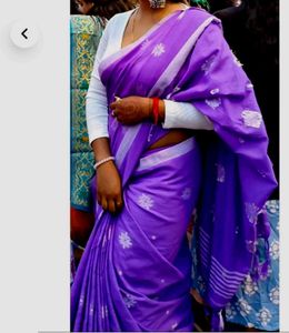 Elegant Purple Saree with white blouse