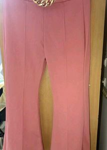 Pink Chain Detail Flare Trousers