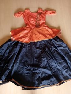 Ful Length Ethnic Gown Gajri And Navy Blue Color