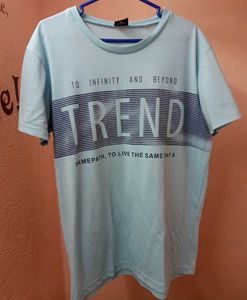 MEN Solid Round Neck Light Blue T-Shirt