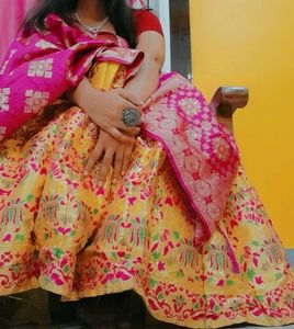 Yellow  Lehnga And Pink Dupatta