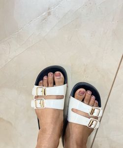 Stylish White & Gold Buckle Slides