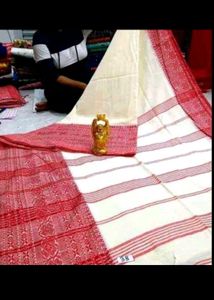 97)Begumpuri Red White Saree