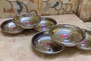 Set of 6 Stainless Steel Dinner Plates