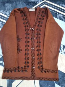Embroidered Brown Cardigan