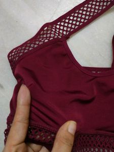 Burgundy Mesh Sports Bra