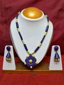 Handmade Purple And Yellow Terracotta Jewell Set