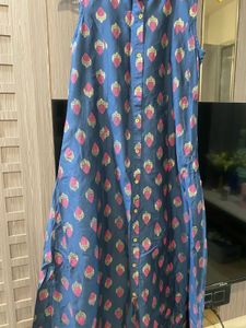 Blue Printed Sleeveless Dress